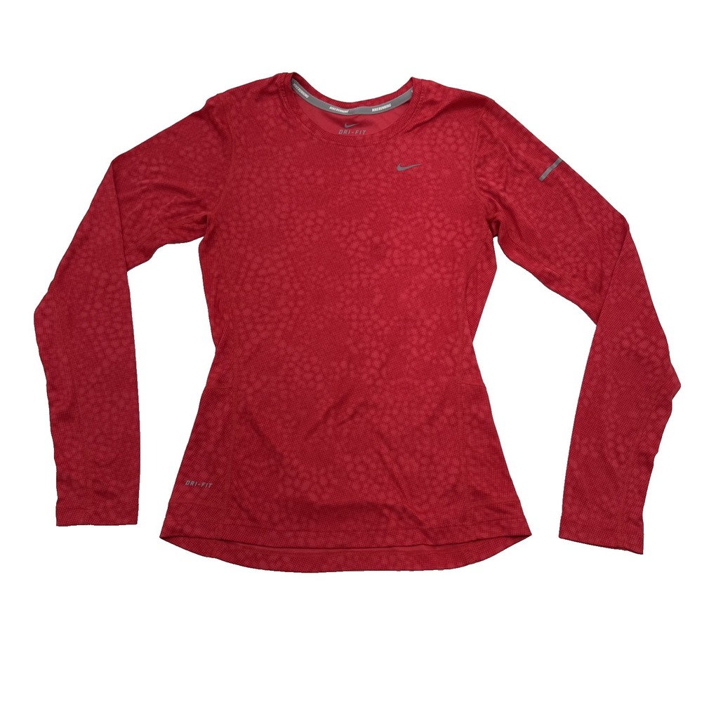 Nike Dri Fit Women Red Long Sleeve Athletic Running Top Shirt XS